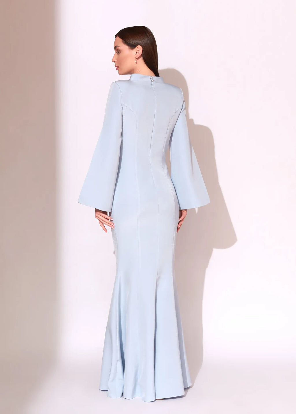 Blush Pink Cape Sleeve Evening Dress with Sheer Crystal Detail