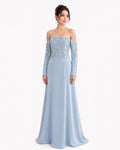 Powder Blue Embellished Off-Shoulder Evening Gown - Paria Masumi