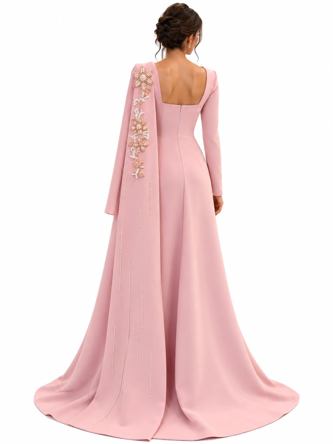 Rosé Bloom Embellished Cape Evening Gown - Paria Masumi
