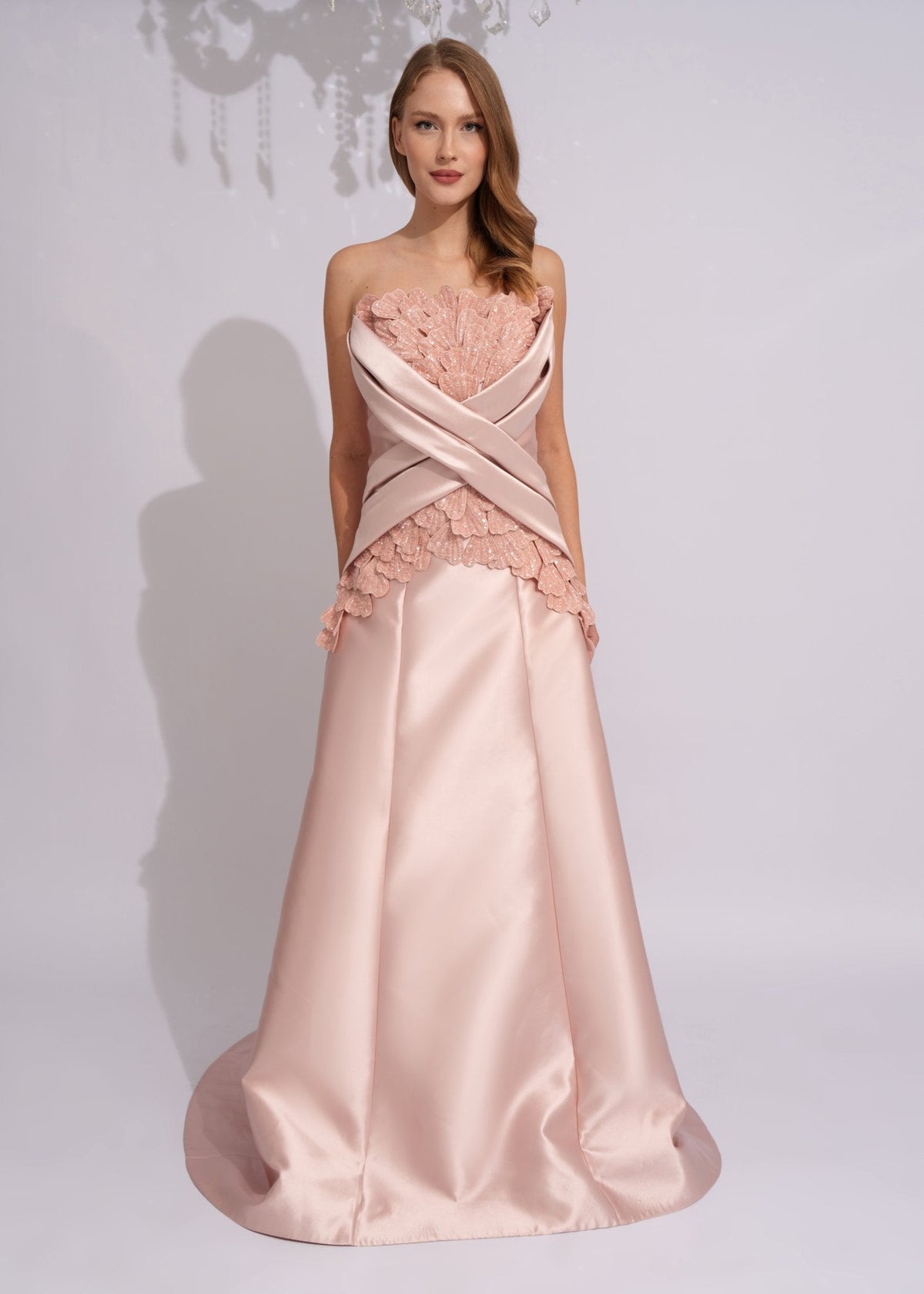 Rose Petal Cross-Draped Satin Couture Gown Color - Paria Masumi