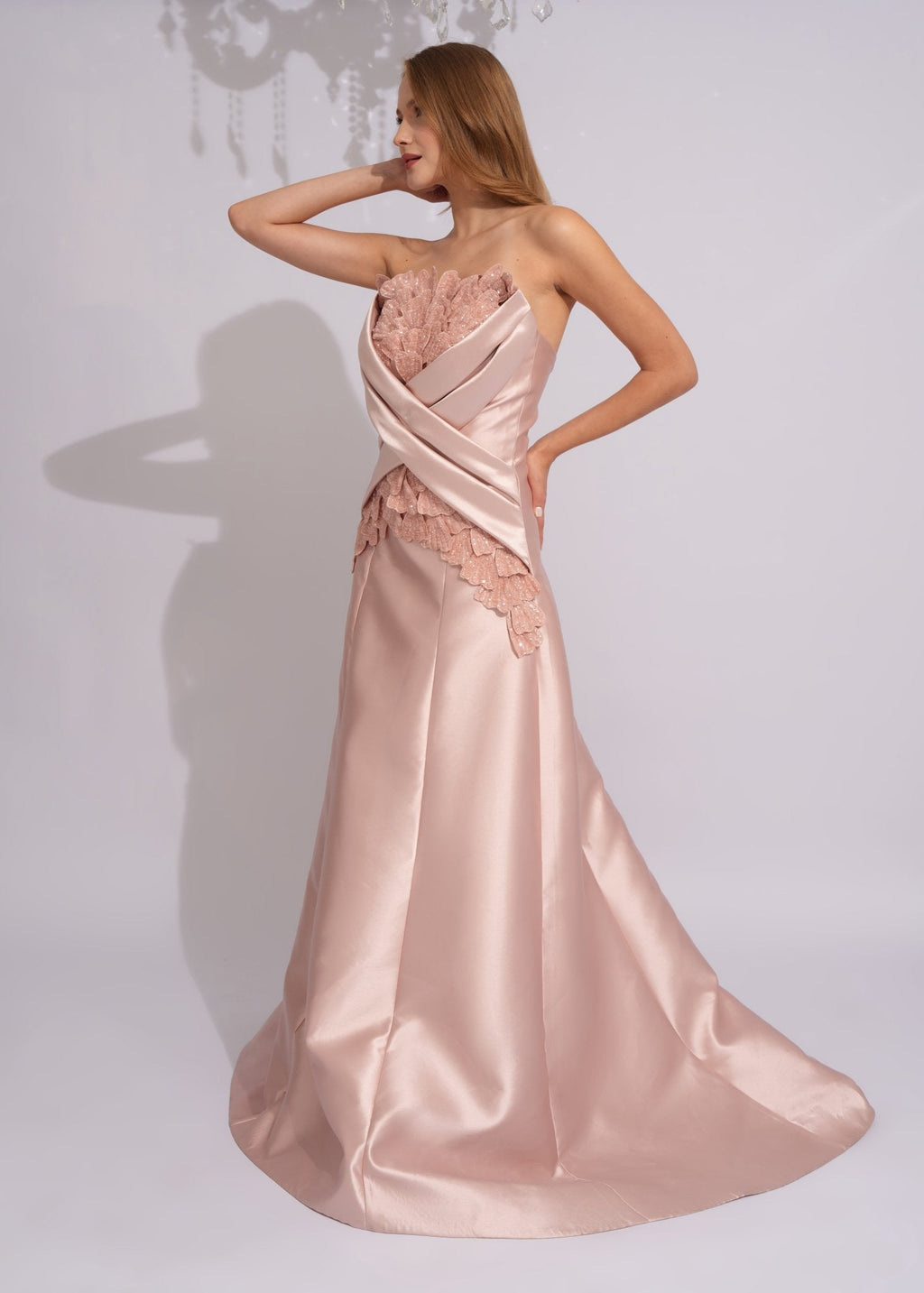 Rose Petal Cross-Draped Satin Couture Gown Color - Paria Masumi