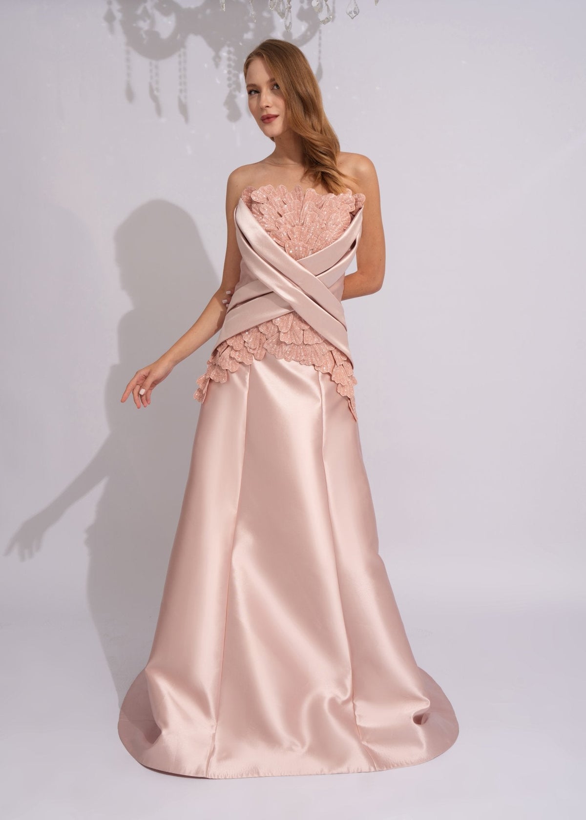 Rose Petal Cross-Draped Satin Couture Gown Color - Paria Masumi