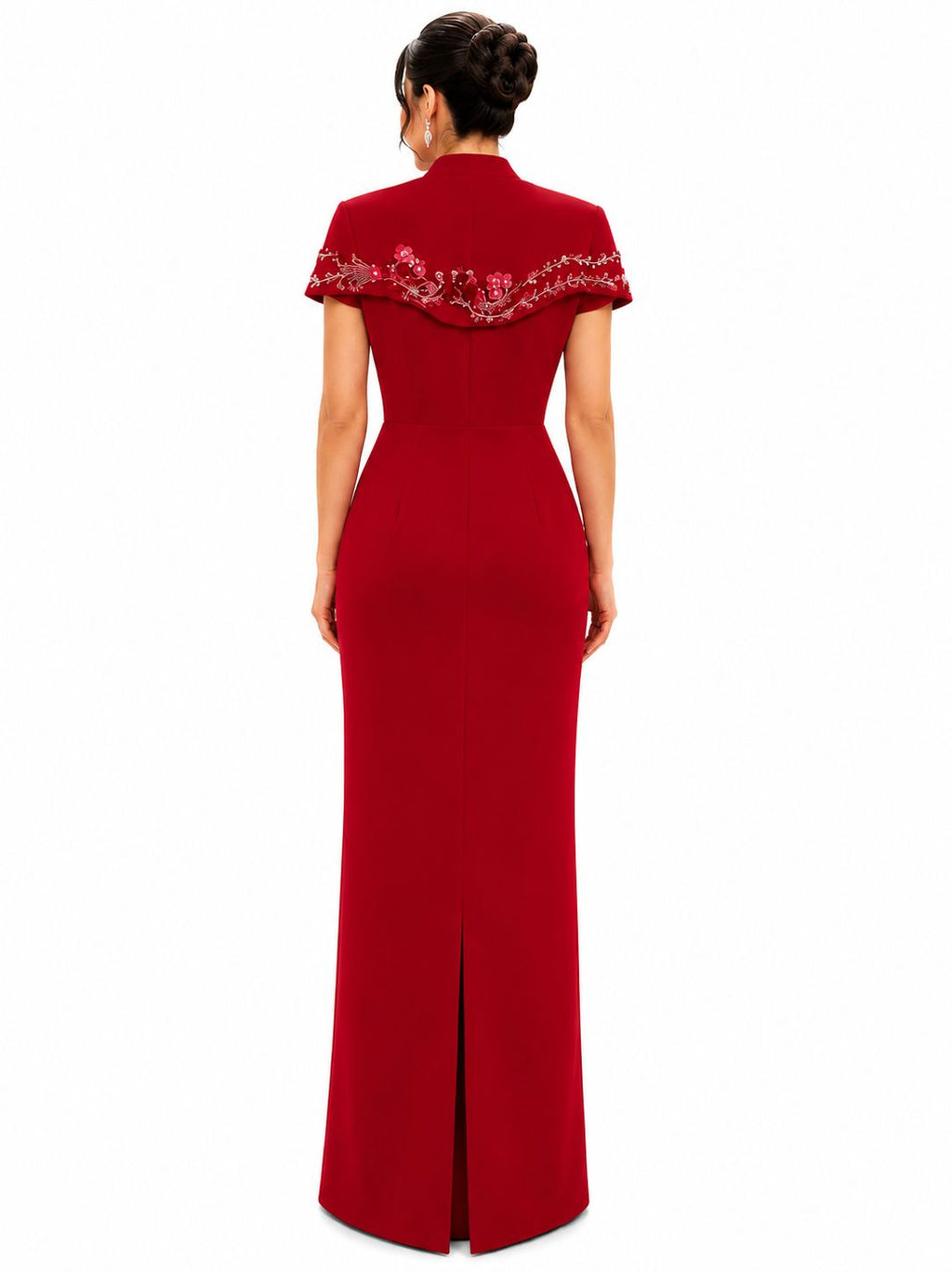 Ruby Red Embellished Cape Evening Gown - Paria Masumi