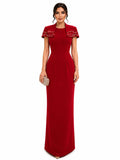 Ruby Red Embellished Cape Evening Gown - Paria Masumi