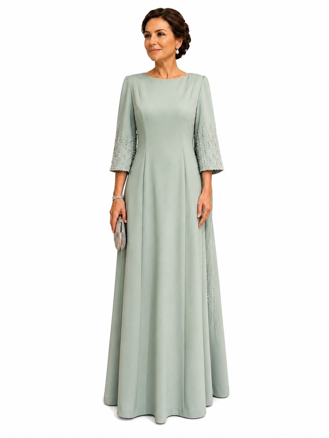 Sage Green Embellished Cape Evening Gown - Paria Masumi