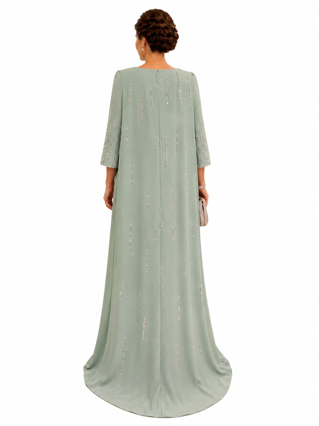Sage Green Embellished Cape Evening Gown - Paria Masumi