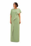 Sage Green Pearl-Trim Cape Evening Gown - Paria Masumi